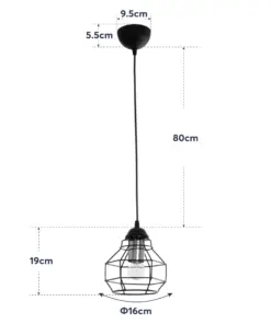 GLOBOSTAR® BUR 204-0180 Μοντέρνο Κρεμαστό Φωτιστικό Οροφής Μονόφωτο 1 x E27 AC 220-240V IP20 Μαύρο – Μ17 x Π17 x Υ23cm