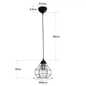 GLOBOSTAR® BUR 204-0180 Μοντέρνο Κρεμαστό Φωτιστικό Οροφής Μονόφωτο 1 x E27 AC 220-240V IP20 Μαύρο – Μ17 x Π17 x Υ23cm