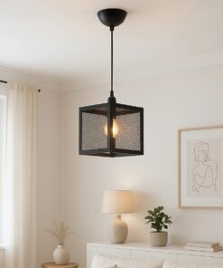 GLOBOSTAR® JAULA 204-0181 Μοντέρνο Κρεμαστό Φωτιστικό Οροφής Μονόφωτο 1 x E27 AC 220-240V IP20 Μαύρο – Μ17 x Π17 x Υ23cm