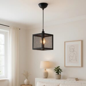 GLOBOSTAR® JAULA 204-0181 Μοντέρνο Κρεμαστό Φωτιστικό Οροφής Μονόφωτο 1 x E27 AC 220-240V IP20 Μαύρο – Μ17 x Π17 x Υ23cm