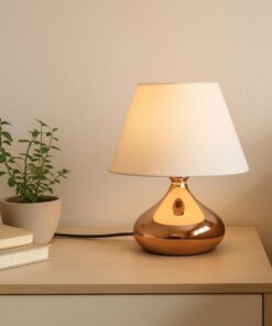 GloboStar® KORG 204-0184 Μοντέρνο Επιτραπέζιο Φωτιστικό Πορτατίφ Μονόφωτο 1 x E27 AC 220-240V IP20 Μπεζ & Χάλκινο – Μ17 x Π17 x Υ23cm