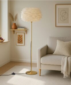 GloboStar® ALES 204-0192 Μοντέρνο Φωτιστικό Δαπέδου Μονόφωτο 1 x E27 AC 220-240V IP20 Μπεζ & Χρυσό – Μ40 x Π40 x Υ150cm