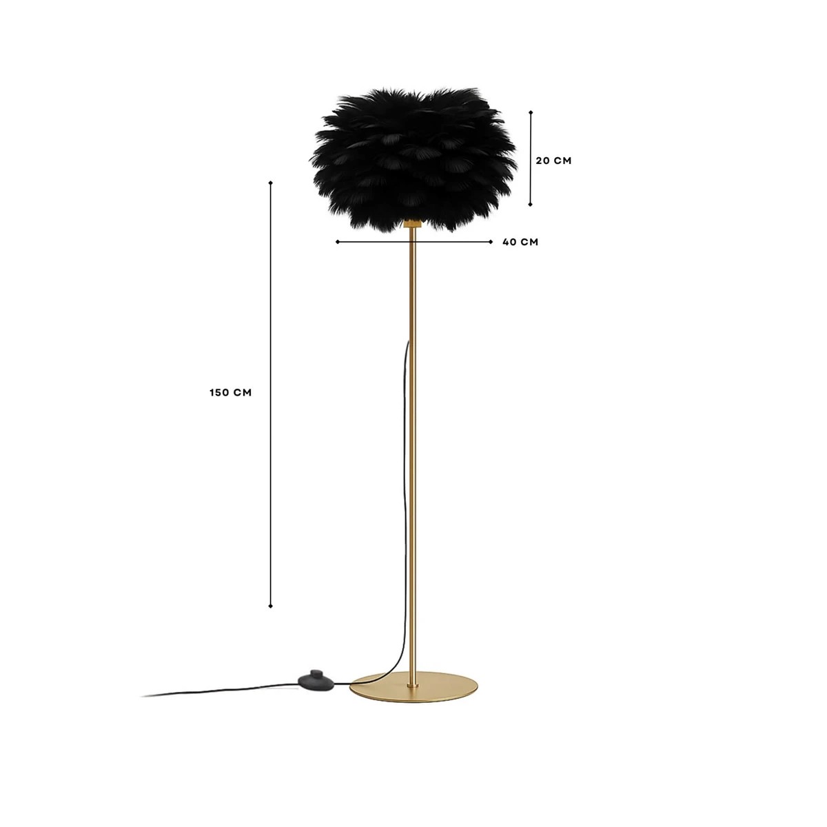 GloboStar® ALES 204-0193 Μοντέρνο Φωτιστικό Δαπέδου Μονόφωτο 1 x E27 AC 220-240V IP20 Μαύρο & Χρυσό – Μ40 x Π40 x Υ150cm
