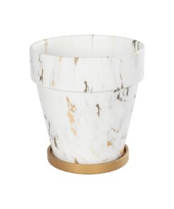 GloboStar® Artificial Garden DENPASAR 20526 Διακοσμητική Κεραμική Γλάστρα Λευκή με Χρυσό Μ20 x Π20 x Υ21 cm