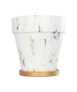 GloboStar® Artificial Garden DENPASAR 20526 Διακοσμητική Κεραμική Γλάστρα Λευκή με Χρυσό Μ20 x Π20 x Υ21 cm