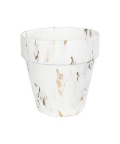 GloboStar® Artificial Garden DENPASAR 20526 Διακοσμητική Κεραμική Γλάστρα Λευκή με Χρυσό Μ20 x Π20 x Υ21 cm