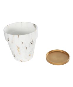 GloboStar® Artificial Garden DENPASAR 20526 Διακοσμητική Κεραμική Γλάστρα Λευκή με Χρυσό Μ20 x Π20 x Υ21 cm