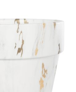 GloboStar® Artificial Garden DENPASAR 20526 Διακοσμητική Κεραμική Γλάστρα Λευκή με Χρυσό Μ20 x Π20 x Υ21 cm