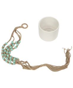 GloboStar® Artificial Garden PUEBLO 20532 Διακοσμητική Κεραμική Γλάστρα Λευκή με Μακραμέ Μ13 x Π13 x Υ12 cm