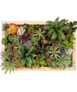 GloboStar® Artificial Garden VARIOUS PLANT 20642 Τεχνητό Διακοσμητικό Φυλλωσιάς σε Ξύλινο Πάνελ – Κάθετος Κήπος Μιξ Μ60 x Π40 x Υ20cm