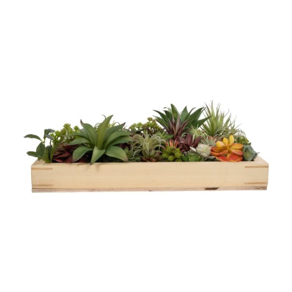 GloboStar® Artificial Garden VARIOUS PLANT 20642 Τεχνητό Διακοσμητικό Φυλλωσιάς σε Ξύλινο Πάνελ – Κάθετος Κήπος Μιξ Μ60 x Π40 x Υ20cm