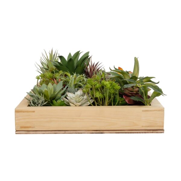 GloboStar® Artificial Garden VARIOUS PLANT 20642 Τεχνητό Διακοσμητικό Φυλλωσιάς σε Ξύλινο Πάνελ – Κάθετος Κήπος Μιξ Μ60 x Π40 x Υ20cm