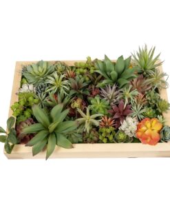 GloboStar® Artificial Garden VARIOUS PLANT 20642 Τεχνητό Διακοσμητικό Φυλλωσιάς σε Ξύλινο Πάνελ – Κάθετος Κήπος Μιξ Μ60 x Π40 x Υ20cm