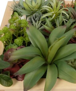 GloboStar® Artificial Garden VARIOUS PLANT 20642 Τεχνητό Διακοσμητικό Φυλλωσιάς σε Ξύλινο Πάνελ – Κάθετος Κήπος Μιξ Μ60 x Π40 x Υ20cm