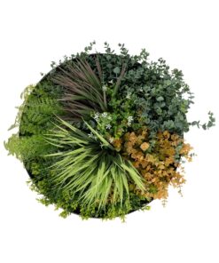 GloboStar® Artificial Garden VARIOUS PLANTS ROUND WALL DISC 20688 Τεχνητό Διακοσμητικό Στρογγυλό Πάνελ Φυλλωσιάς – Κάθετος Κήπος Μιξ Μ50 x Π50 x Υ23cm