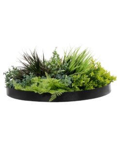 GloboStar® Artificial Garden VARIOUS PLANTS ROUND WALL DISC 20688 Τεχνητό Διακοσμητικό Στρογγυλό Πάνελ Φυλλωσιάς – Κάθετος Κήπος Μιξ Μ50 x Π50 x Υ23cm