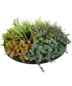 GloboStar® Artificial Garden VARIOUS PLANTS ROUND WALL DISC 20688 Τεχνητό Διακοσμητικό Στρογγυλό Πάνελ Φυλλωσιάς – Κάθετος Κήπος Μιξ Μ50 x Π50 x Υ23cm