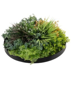 GloboStar® Artificial Garden VARIOUS PLANTS ROUND WALL DISC 20688 Τεχνητό Διακοσμητικό Στρογγυλό Πάνελ Φυλλωσιάς – Κάθετος Κήπος Μιξ Μ50 x Π50 x Υ23cm