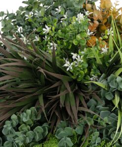 GloboStar® Artificial Garden VARIOUS PLANTS ROUND WALL DISC 20688 Τεχνητό Διακοσμητικό Στρογγυλό Πάνελ Φυλλωσιάς – Κάθετος Κήπος Μιξ Μ50 x Π50 x Υ23cm