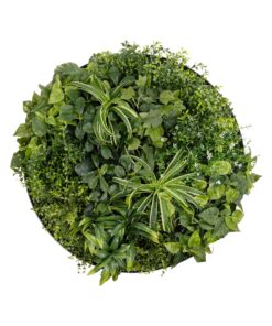GloboStar® Artificial Garden VARIOUS PLANTS ROUND WALL DISC 20689 Τεχνητό Διακοσμητικό Στρογγυλό Πάνελ Φυλλωσιάς – Κάθετος Κήπος Μιξ Μ70 x Π70 x Υ15cm