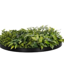 GloboStar® Artificial Garden VARIOUS PLANTS ROUND WALL DISC 20689 Τεχνητό Διακοσμητικό Στρογγυλό Πάνελ Φυλλωσιάς – Κάθετος Κήπος Μιξ Μ70 x Π70 x Υ15cm