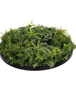 GloboStar® Artificial Garden VARIOUS PLANTS ROUND WALL DISC 20689 Τεχνητό Διακοσμητικό Στρογγυλό Πάνελ Φυλλωσιάς – Κάθετος Κήπος Μιξ Μ70 x Π70 x Υ15cm