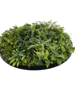 GloboStar® Artificial Garden VARIOUS PLANTS ROUND WALL DISC 20689 Τεχνητό Διακοσμητικό Στρογγυλό Πάνελ Φυλλωσιάς – Κάθετος Κήπος Μιξ Μ70 x Π70 x Υ15cm