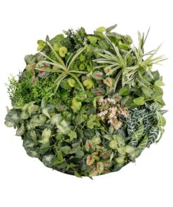 GloboStar® Artificial Garden VARIOUS PLANTS ROUND WALL DISC 20690 Τεχνητό Διακοσμητικό Στρογγυλό Πάνελ Φυλλωσιάς – Κάθετος Κήπος Μιξ Μ80 x Π80 x Υ20cm