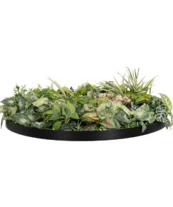 GloboStar® Artificial Garden VARIOUS PLANTS ROUND WALL DISC 20690 Τεχνητό Διακοσμητικό Στρογγυλό Πάνελ Φυλλωσιάς – Κάθετος Κήπος Μιξ Μ80 x Π80 x Υ20cm