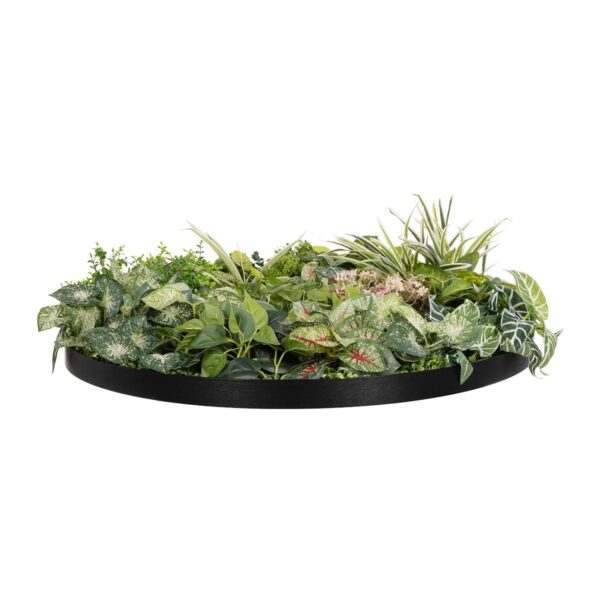 GloboStar® Artificial Garden VARIOUS PLANTS ROUND WALL DISC 20690 Τεχνητό Διακοσμητικό Στρογγυλό Πάνελ Φυλλωσιάς – Κάθετος Κήπος Μιξ Μ80 x Π80 x Υ20cm
