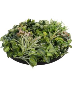 GloboStar® Artificial Garden VARIOUS PLANTS ROUND WALL DISC 20690 Τεχνητό Διακοσμητικό Στρογγυλό Πάνελ Φυλλωσιάς – Κάθετος Κήπος Μιξ Μ80 x Π80 x Υ20cm
