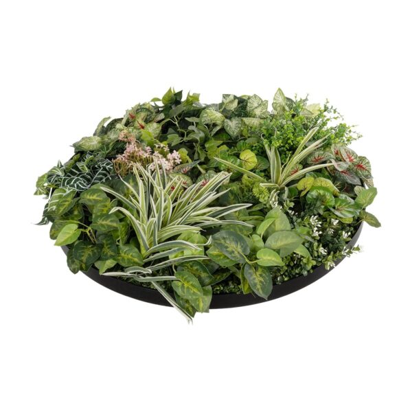 GloboStar® Artificial Garden VARIOUS PLANTS ROUND WALL DISC 20690 Τεχνητό Διακοσμητικό Στρογγυλό Πάνελ Φυλλωσιάς – Κάθετος Κήπος Μιξ Μ80 x Π80 x Υ20cm