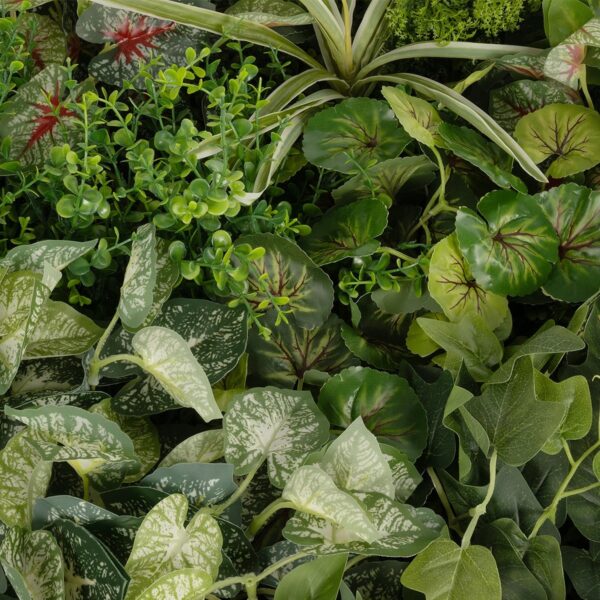 GloboStar® Artificial Garden VARIOUS PLANTS ROUND WALL DISC 20690 Τεχνητό Διακοσμητικό Στρογγυλό Πάνελ Φυλλωσιάς – Κάθετος Κήπος Μιξ Μ80 x Π80 x Υ20cm