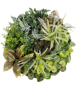 GloboStar® Artificial Garden VARIOUS PLANTS ROUND WALL DISC 20691 Τεχνητό Διακοσμητικό Στρογγυλό Πάνελ Φυλλωσιάς – Κάθετος Κήπος Μιξ Μ60 x Π60 x Υ20cm