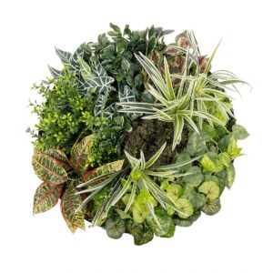 GloboStar® Artificial Garden VARIOUS PLANTS ROUND WALL DISC 20691 Τεχνητό Διακοσμητικό Στρογγυλό Πάνελ Φυλλωσιάς – Κάθετος Κήπος Μιξ Μ60 x Π60 x Υ20cm