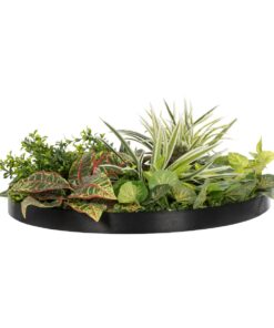 GloboStar® Artificial Garden VARIOUS PLANTS ROUND WALL DISC 20691 Τεχνητό Διακοσμητικό Στρογγυλό Πάνελ Φυλλωσιάς – Κάθετος Κήπος Μιξ Μ60 x Π60 x Υ20cm