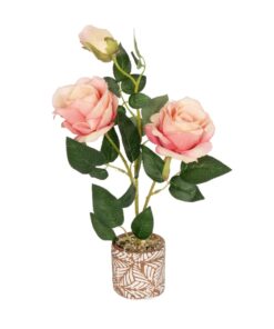 GloboStar® Artificial Garden PINK ROSE 20984 Διακοσμητικό Φυτό Ροζ Τριαντάφυλλα Υ38cm