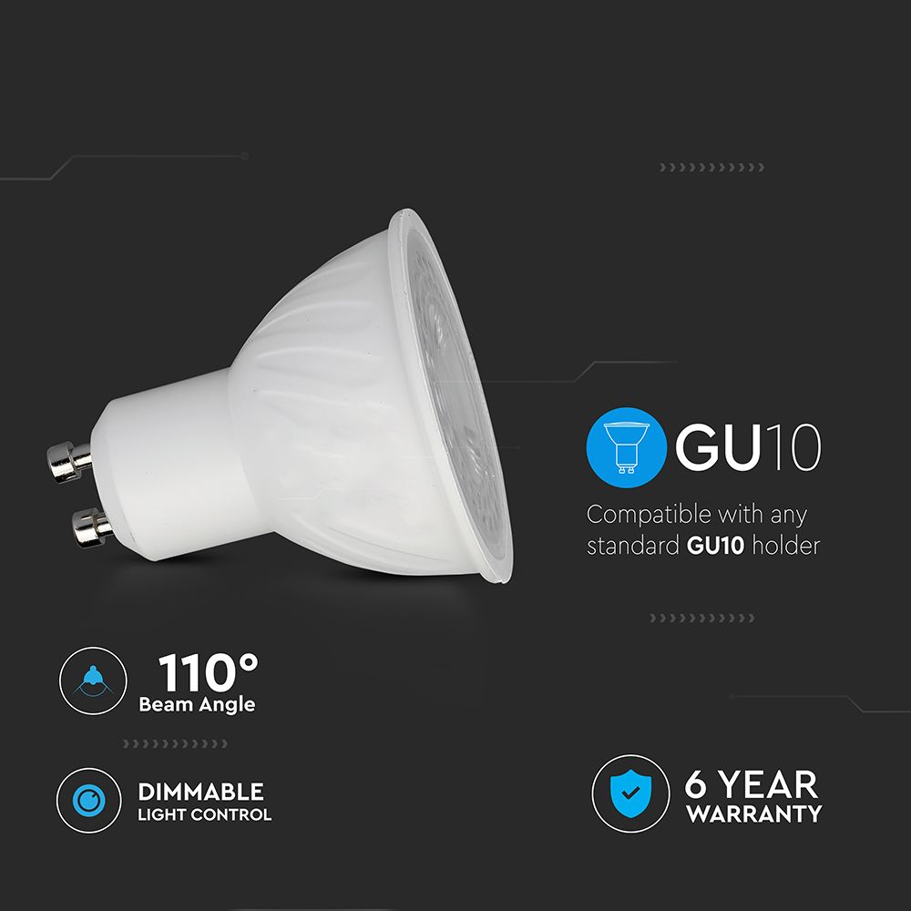 LED Λάμπα GU10 CREE CHIP 6W V-TAC Dimmable 110° 445lm Φυσικό Λευκό 4000K – 211996
