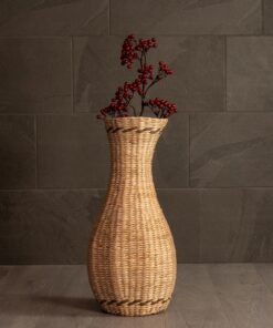 GloboStar® Artificial Garden MONACO 21235 Διακοσμητικό Πλεκτό Καλάθι – Κασπώ Γλάστρα – Flower Pot Μπεζ Φ29cm x Υ60cm