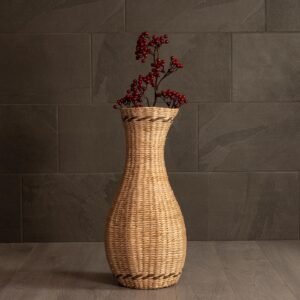 GloboStar® Artificial Garden MONACO 21235 Διακοσμητικό Πλεκτό Καλάθι – Κασπώ Γλάστρα – Flower Pot Μπεζ Φ29cm x Υ60cm