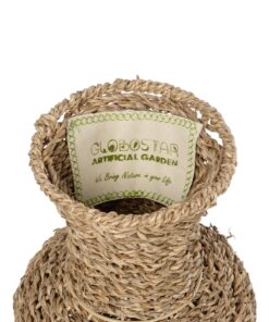 GloboStar® Artificial Garden TEXAS 21238 Διακοσμητικό Πλεκτό Καλάθι – Κασπώ Γλάστρα – Flower Pot Μπεζ Μ20 x Π20 x Υ43cm