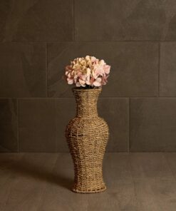 GloboStar® Artificial Garden TEXAS 21238 Διακοσμητικό Πλεκτό Καλάθι – Κασπώ Γλάστρα – Flower Pot Μπεζ Μ20 x Π20 x Υ43cm