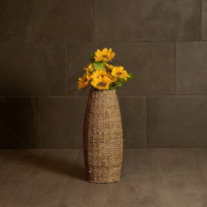 GloboStar® Artificial Garden FRANCISCO 21240 Διακοσμητικό Πλεκτό Καλάθι – Κασπώ Γλάστρα – Flower Pot Μπεζ Μ20 x Π20 x Υ41cm