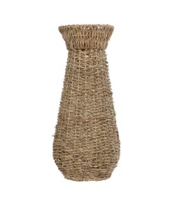 GloboStar® Artificial Garden PANAMA 21241 Διακοσμητικό Πλεκτό Καλάθι – Κασπώ Γλάστρα – Flower Pot Μπεζ Μ20 x Π20 x Υ40cm
