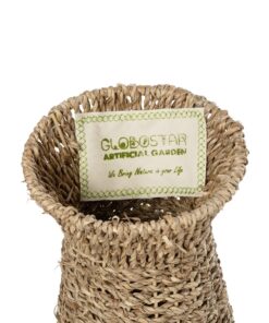 GloboStar® Artificial Garden PANAMA 21241 Διακοσμητικό Πλεκτό Καλάθι – Κασπώ Γλάστρα – Flower Pot Μπεζ Μ20 x Π20 x Υ40cm