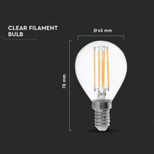 Λάμπα LED E14 G45 Filament 6W Θερμό Λευκό 3000K Διάφανο Γυαλί V-TAC – 212845