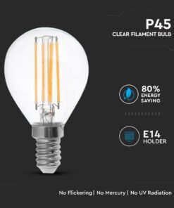Λάμπα LED E14 G45 Filament 6W Θερμό Λευκό 3000K Διάφανο Γυαλί V-TAC – 212845
