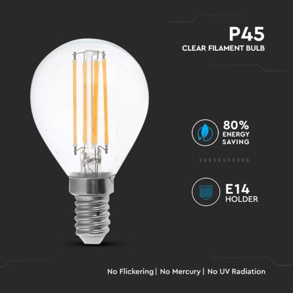 Λάμπα LED E14 G45 Filament 6W Θερμό Λευκό 3000K Διάφανο Γυαλί V-TAC – 212845