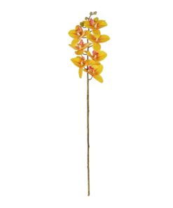 GloboStar® Artificial Garden YELLOW RED ORCHID BRANCH 21410 Τεχνητό Διακοσμητικό Κλαδί Κίτρινη Ορχιδέα Y70cm