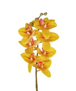 GloboStar® Artificial Garden YELLOW RED ORCHID BRANCH 21410 Τεχνητό Διακοσμητικό Κλαδί Κίτρινη Ορχιδέα Y70cm